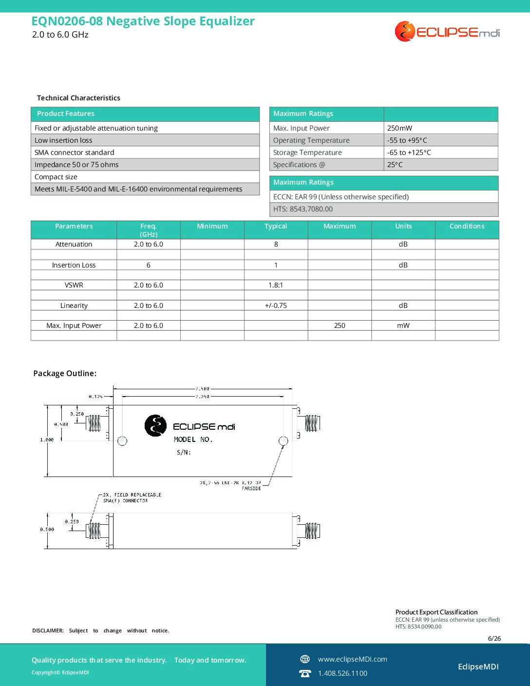 2.0-6.0 GHz Negative Slope Equalizer EQN0206-08
